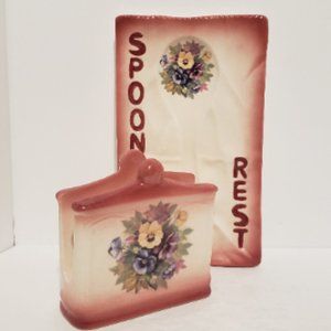 Spoon Rest Napkin Holder Set Vintage
